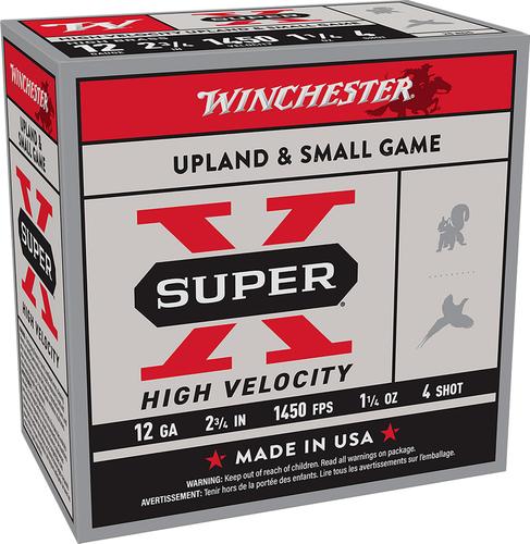 Winchester Super X High Velocity Shotshells X12HV4, 12 Gauge, 2-3/4", 1 1/4 oz, 1450 fps, #4 Steel Shot, 25 Rds/box