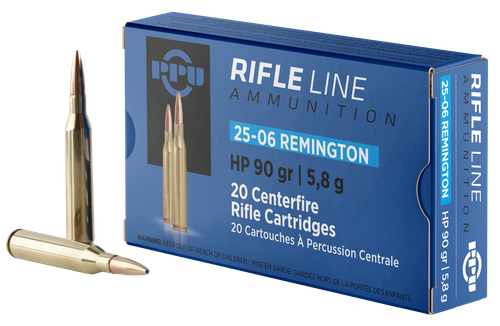 PPU Standard Home Defense Rifle Ammunition PP2506H, 25-06 Remington, HP, 90 GR, 3398 fps, 20 Rds/bx