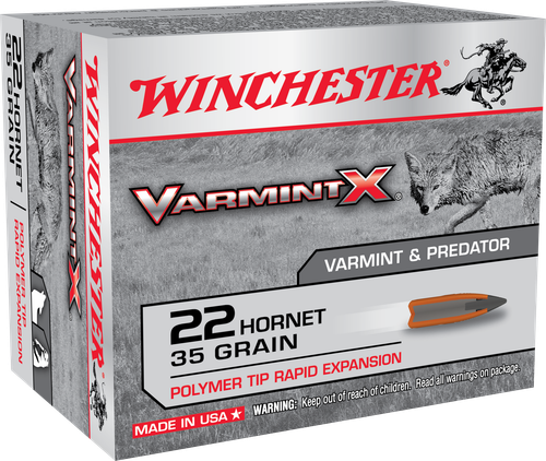 Winchester Varmint-X Rifle Ammunition X22P, 22 Hornet, Varmint, 35 GR, 3100 fps, 20 Rd/Bx