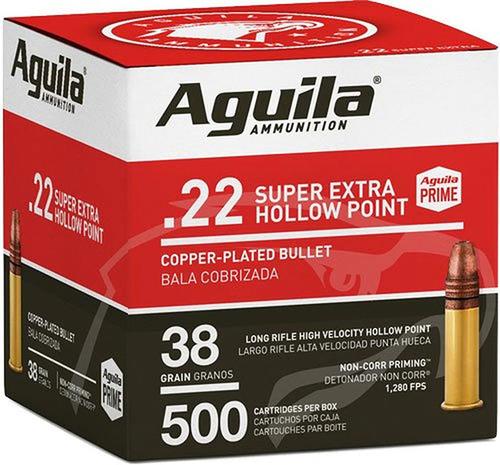 Aguila High Velocity Rimfire Ammunition 1B221118, 22 LR, Copper-Plated Hollow Point, 38 gr, 1280 fps, 500 Rds/Bx