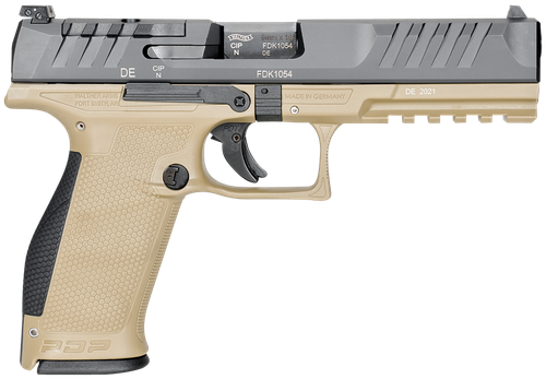 Walther PDP Optic Ready Pistol 2858410, 9mm Luger, 5", Duty Textured Black Polymer Grips, Tan Finish, 18 Rds