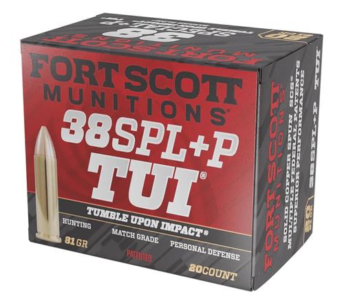 Fort Scott Munitions TUI Pistol Ammunition 38P081SCV, 38 Special, Solid Copper Spun, 81 gr, 1362 fps, 20 Rd/Bx