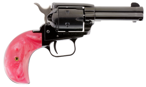 Heritage Rough Rider Small Bore Single Action Revolver RR22MB3BHPNK, 22 LR, 3.8", Mother of Pearl Pink Bird Head Grips, Blued Finish, 6 Rds