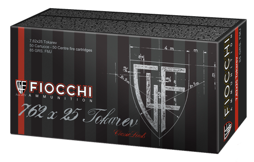 Fiocchi Specialty Pistol Ammunition 762TOK, 7.62x25mm Tokarev, Full Metal Jacket, 88 Grain, 1525 fps, 50 Rd/bx
