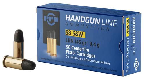 Prvi Partisan Pistol Ammunition PPH38SW, 38 S&W, Lead Round Nose, 145 gr, 689 fps, 50 Rd/Bx
