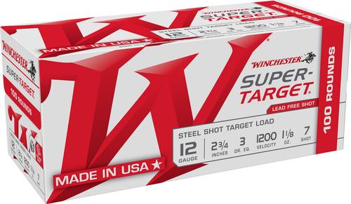 Winchester Super-Target Shotshells TRGT12S7VP, 12 Gauge, 2-3/4", 1 1/8 oz, 1200 fps, #7 Steel Shot, 200 Rds/box