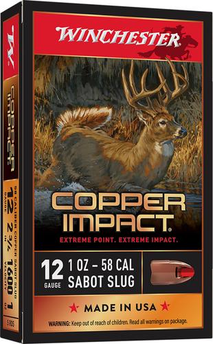 Winchester Copper Impact Shotshells X12CLF, 12 Gauge, 2-3/4", 1 oz, 1600 fps Lead Slug, 5 Rds/box