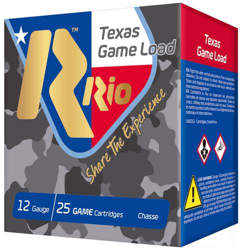 Rio Top Game Texas Game Load Shotshells TG368TX, 12 Gauge, 2-3/4", 1 1/4 oz, 1250 fps, #8 Lead Shot, 25 Rds/box