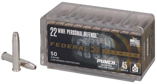 Federal Punch Rimfire Ammunition PD22WMR1, 22 WMR, JHP, 45 gr, 1000 fps, 50 Rds/Bx