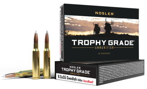 Nosler Trophy Grade Rifle Ammunition 60022, 6.5x55 Swedish, AccuBond, 140 gr, 2650 fps, 20 Rd/Bx