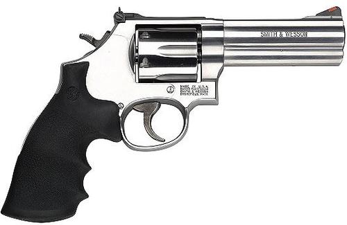 Smith & Wesson 686 Revolver 164222, 357 Magnum, 4", Rubber Grip, Stainless Finish, 6 Rd, Red Ramp, White Outline Sights