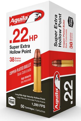 Aguila Super Extra HV Rimfire Ammunition 1B220335, 22 Long Rifle, Copper Plated Hollow Point, 40 GR, 1280 fps, 50 Rd/bx