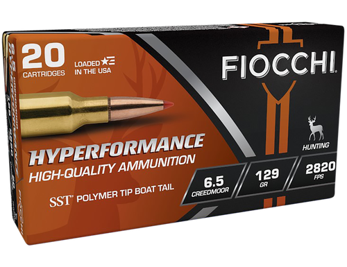 Fiocchi Hyperformance Rifle Ammunition 65CMHSA, 6.5 Creedmoor, Super Shock Tip, 129 gr, 2820 fps, 20 Rd/Bx