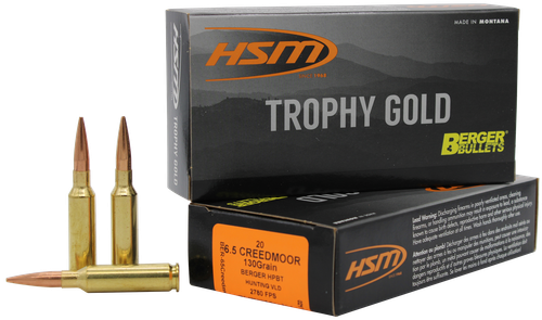 HSM Trophy Gold Rifle Ammunition 65CRD130VLD, 6.5 Creedmoor, Match Hunting Very Low Drag, 130 gr, 20 Rd/Bx