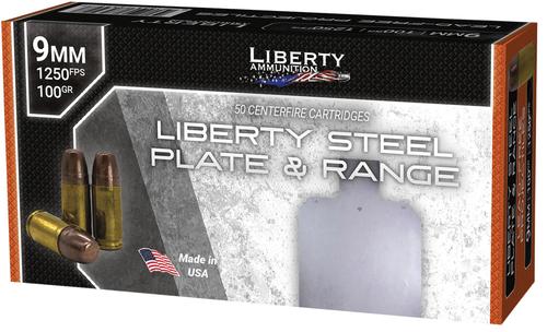 Liberty Steel Plate & Range Pistol Ammunition LAR90662, 9mm, 100 gr, 1250 fps, 50 Rd/Bx