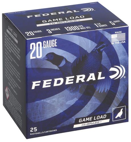 Federal Game-Shok High Brass Shotshells H2585, 20 Gauge, 3", 1 1/4 oz, 1300 fps, #5 Lead Shot, 25 Rds/box