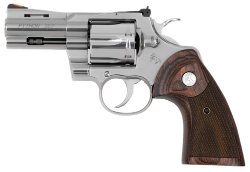 Colt Python Revolver PYTHON-SP3WTS, 357 Magnum, 3", Walnut Grips, Stainless Steel Finish, 6 Rds