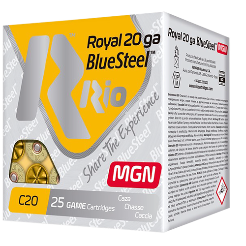 Rio Royal BlueSteel Magnum Shotshells RBSM202, 20 Gauge, 3", 1 oz, 1400 fps, #2 Shot, 25 Rd/bx