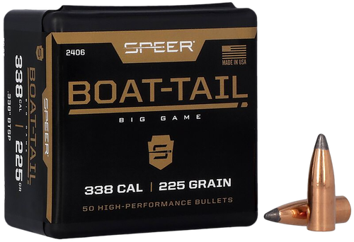Speer 338 Caliber 225 Grain Spitzer/ Boat Tail 50/Box (2406), Not Loaded
