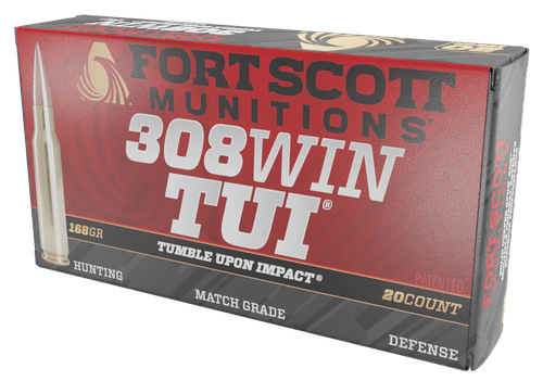 Fort Scott Munitions TUI Rifle Ammunition 308168SCV, 308 Win, Solid Copper Spun, 168 gr, 2764 fps, 20 Rd/Bx