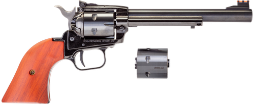 Heritage Rough Rider Single Action Rimfire Revolver RR22MB6AS, 22 LR / 22 WMR, 6 1/2", Wood Grip, Blue Finish, 6 Rd, Adj Sights