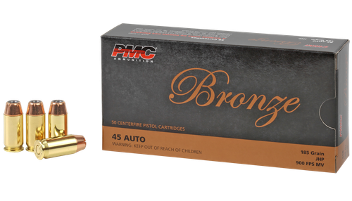 PMC Bronze Line Pistol Ammunition 45B, 45 ACP, Jacketed Hollow Point (JHP), 185 GR, 900 fps, 50 Rd/bx