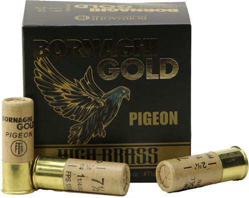 Bornaghi Gold Pigeon Paper Loads T4GOLDPIGEON368, 12 Gauge, 2-3/4", 1 1/4 oz, 1330 fps, #8 Shot, 25 Rd/bx