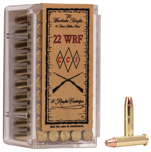CCI WRF Specialty Rimfire Ammunition 0069, 22 Winchester Rimfire, Jacketed Hollow Point (JHP), 45 GR, 1300 fps, 50 Rd/bx