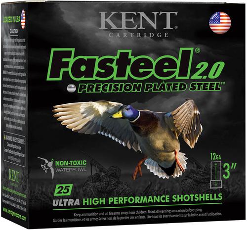 Kent Fasteel 2.0 Precision Plated Steel Shotshells K123FS322, 12 Gauge, 3", 1-1/8 oz, 1560 fps, #2 Shot, 25 Rds/Bx