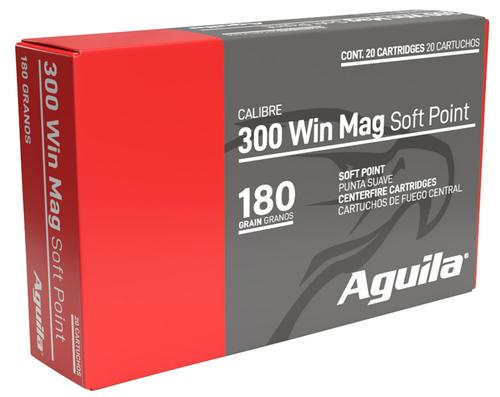 Aguila Rifle Ammunition 82044AG, 300 Win Mag, InterLock Boat Tail Soft Point, 180 gr, 2950 fps, 20 Rd/Bx