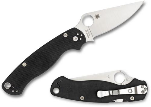Spyderco Para Military 2 Left Handed Folding Knife, Stainless Blade, Black G-10 Handle (C81GLE2)