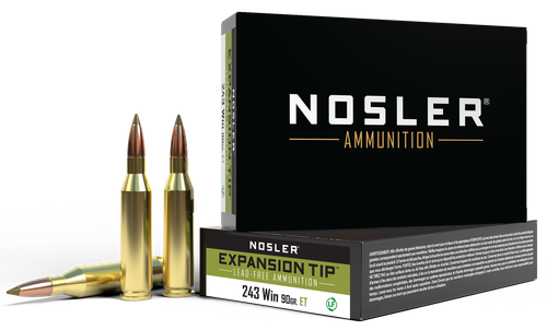 Nosler E-Tip Rifle Ammunition 40030, 243 Win, E-Tip Lead-Free, 90 gr, 3000 fps, 20 Rd/Bx