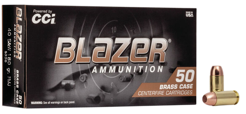 CCI Blazer Handgun Brass Pistol Ammunition 5220, 40 S&W, Full Metal Jacket (FMJ), 180 GR, 985 fps, 50 Rd/bx