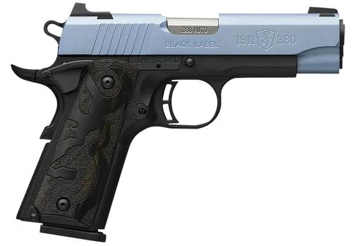 Browning Arms 1911 Black Label Pistol 051990492, 380 ACP, 3.63", Black Laminate Wood Grips, Polar Blue Cerakote Slide, 10 Rds