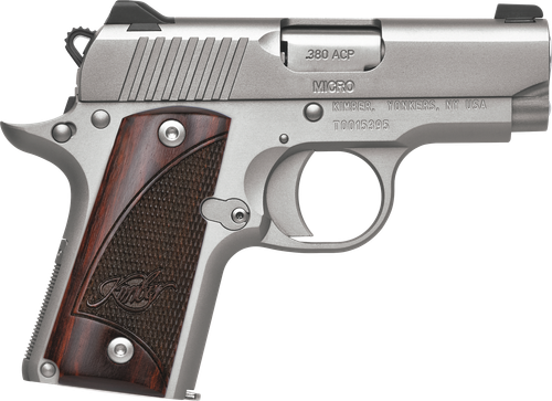 Kimber 3300207 Micro Stainless Rosewood (NS) Pistol, 380 ACP, 2-3/4 in Barrel, Stainless Steel Finish, Night Sights