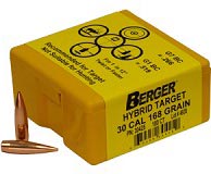 Berger Hybrid Target Bullets 30 Cal 168 Grain 100 Per box (30425), Not Loaded