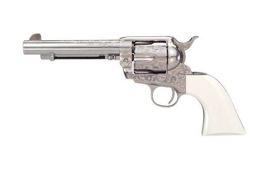 Taylors 1873 Outlaw Legacy Revolver 200067, 45 Long Colt, 5.5in, PVC White Grips, Engraved, 6 Rds
