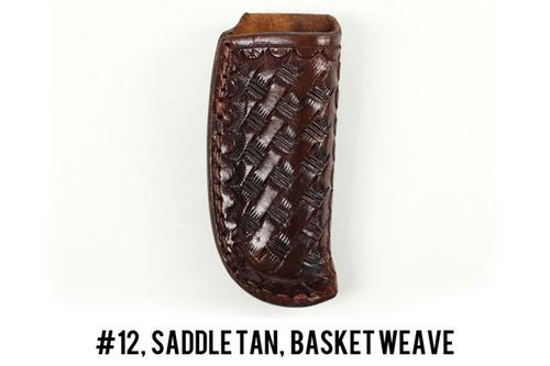 A&M Leatherwork Handmade Case Mini Trapper Knife Sheath, Saddle Tan, Basket Weave (AMLW12BKWLB)