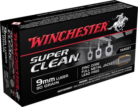 Winchester Super Clean Pistol Ammunition W9MMLF, 9mm Luger, Full Metal Jacket, 90 GR, 1325 fps, 50 Rd/Bx