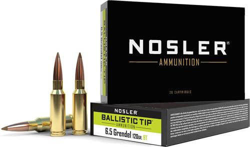 Nosler Ballistic Tip Rifle Ammunition 61023, 6.5 Grendel, Boat Tail, 120 gr, 2400 fps, 20 Rd/Bx