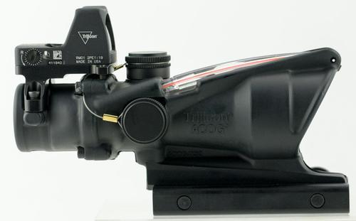 Trijicon ACOG Rifle Scope 100549, 4x, 32mm Obj, Black, Dual Illuminated Chevron 223 Red Reticle