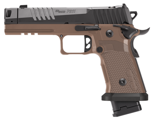 Sig Sauer P211-GTO Combat Pistol 211F-9-GTO-CBT, 9mm, 4.4in Bull Barrel, Aluminum/G-10 Grips, MACH3D Compensator, Coyote Brown Finish, 23 Rds