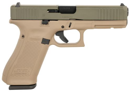 Glock 17 Gen 5, PA175S204G17FDEFRODGSL, 9mm Pistol, 4.49", FDE Polymer Grips, OD Green Slide, 17 Rds