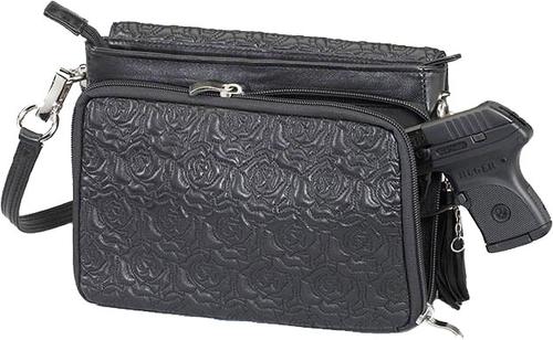 Gun Tote'n Mamas Black Embroidered Clutch, Lambskin (GTM-10BK) Fits Small Pistols & Revolvers, Ambidextrous Hand