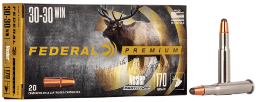 Federal Premium Vital-Shok Rifle Ammunition P3030D, 30-30 Winchester, Nosler Partition, 170 GR, 2200 fps, 20 Rd/bx