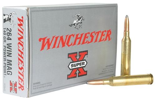 Winchester Super-X Rifle Ammunition X2642, 264 Winchester Mag, Power-Point, 140 GR, 3030 fps, 20 Rd/bx