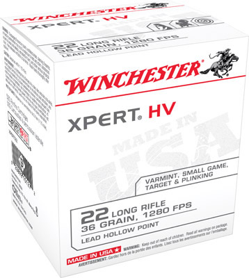 Winchester Xpert Rimfire Ammunition XPERT22, 22 Long Rifle, Lead Hollow Point (HP), 36 GR, 1220 fps, 500 Rd/bx