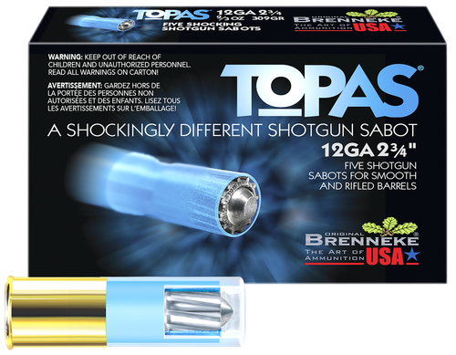 Brenneke TOPAS Shotshells SL122TOP, 12 Gauge, 2-3/4", 2/3 oz, 1673 fps, Sabot Slug, 5 Rds/box