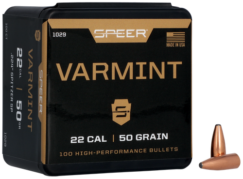 Speer 22 Caliber 50 Grain Spitzer 100/Box (1029), Not Loaded