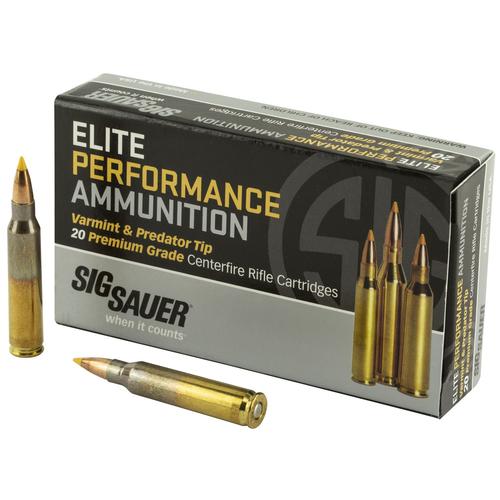 Sig Elite Performance Rifle Ammunition E223V120, 223 Remington, Tipped Hollow Point, 40 GR, 3650 fps, 20 Rd/Bx